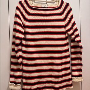 MAISON KITSUNÉ Striped Crewneck Sweater in Cream, Red & Black
